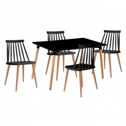 LAVIDA-ART Τραπεζαρία: Τραπέζι 120x80 Οξιά/MDF + 4 Καρέκλες Μέταλλο Βαφή Φυσικό PP Μαύρο  Table:120x80x73 Chair:43x48x77