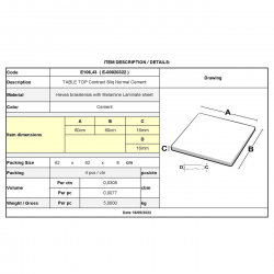 Contract Sliq Normal Eπιφάνεια Τραπεζιού τ.Werzalit, Απόχρωση Cement  60x60cm/16mm