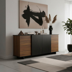 Μπουφές Zafore pakoworld καρυδί- μαύρο μαρμάρου 180x45x80εκ