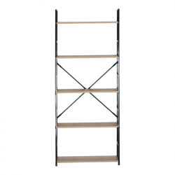Βιβλιοθήκη Manlo pakoworld oak με μαύρο μέταλλο 58.6x23.5x144εκ