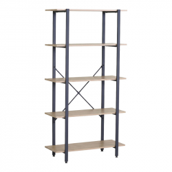 Βιβλιοθήκη Nebranzo pakoworld oak με μαύρο μέταλλο 80x34x155.3εκ