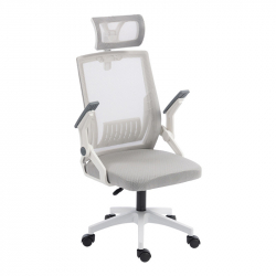 Καρέκλα γραφείου Plymot pakoworld λευκή - mesh γκρι 48x58x112-122εκ