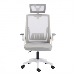 Καρέκλα γραφείου Plymot pakoworld λευκή - mesh γκρι 48x58x112-122εκ