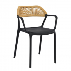 DOLLI Πολυθρόνα Στοιβαζόμενη, PP-UV Μαύρο, Rope Wicker Φυσικό  58x53x77cm