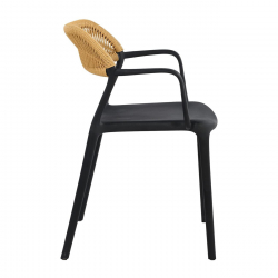 DOLLI Πολυθρόνα Στοιβαζόμενη, PP-UV Μαύρο, Rope Wicker Φυσικό  58x53x77cm