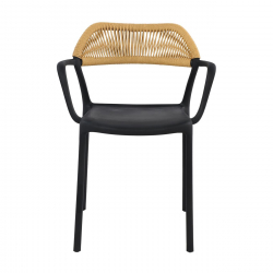 DOLLI Πολυθρόνα Στοιβαζόμενη, PP-UV Μαύρο, Rope Wicker Φυσικό  58x53x77cm