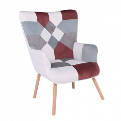 MARON Πολυθρόνα - Μπερζέρα Ξύλο Φυσικό, Ύφασμα Patchwork Brown  72x68x91cm