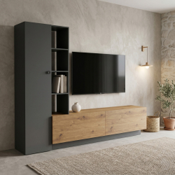 Σύνθετο σαλονιού Tilveo pakoworld oak-ανθρακί 230x41.5x180εκ