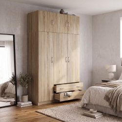 Ντουλάπα τρίφυλλη με πατάρι Alvia pakoworld sonoma 150x51x240εκ
