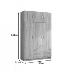 Ντουλάπα τρίφυλλη με πατάρι Alvia pakoworld sonoma 150x51x240εκ