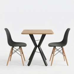 Τραπεζαρία με Καρέκλες Julita μαύρο και Τραπέζι Prestone oak 70x70x75εκ Σετ 3τεμ