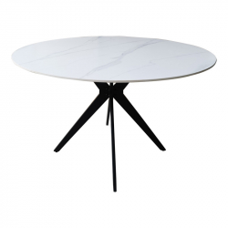 Τραπέζι Orbital pakoworld sintered stone λευκή όψη μαρμάρου με μαύρα μεταλλικά πόδια Φ120x76εκ