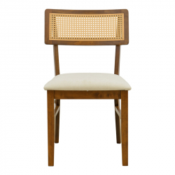 Καρέκλα Raffles pakoworld καρυδί rubberwood με pe rattan και εκρού ύφασμα 47x48x83.5εκ