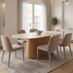Τραπέζι Karlino pakoworld sintered stone σε όψη τραβερτίνας-mdf σε φυσική απόχρωση 180x90x76εκ