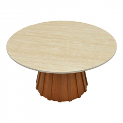 Τραπέζι σαλονιού Franzel pakoworld sintered stone σε όψη τραβερτίνας-mdf σε καρυδι Φ80x40εκ
