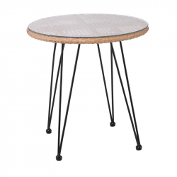 SALSA Τραπέζι Μέταλλο Βαφή Μαύρο, Wicker Φυσικό  Φ52cm H.53cm
