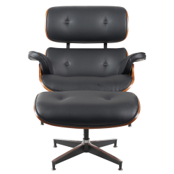 Πολυθρόνα Relax ArteLibre MIREN Με Υποπόδιο Μαύρο/Καφέ Ξύλο/PU 82x92x78cm