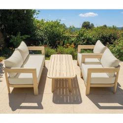 FLORIDA Living Set Σαλόνι Καθιστικό Κήπου-Βεράντας (4τ), Acacia, Μαξιλάρια Μπεζ  146x70x62-76x70x62-130x50x30cm