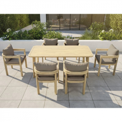 FLORIDA Dining Set Τραπεζαρία Κήπου Βεράντας (7τ), Acacia, Μαξιλάρια Cappuccino  Table:180x90x75-Chair:59x59x68