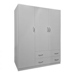 Ντουλάπα τρίφυλλη με 2 συρτάρια Alvia pakoworld λευκή 150x51x180εκ