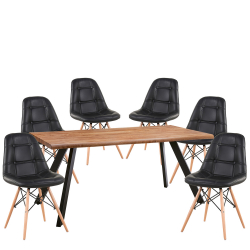 Σετ Τραπεζαρία (6+1) ArteLibre AOSA Μαύρο/Honey Maple Μέταλλο/Ξύλο/PVC/MDF 160x90x76cm 14990404