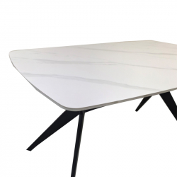 Τραπέζι Ezali pakoworld sintered stone λευκή ματ όψη μαρμάρου με μαύρο μεταλλικό πόδι 140x80x75εκ