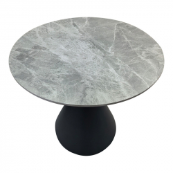 Τραπέζι Flenada pakoworld sintered stone σε γκρι όψη μαρμάρου με μαύρη μεταλλική βάση Φ80x76εκ