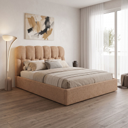 Κρεβάτι διπλό Sectra pakoworld terracotta μπουκλέ ύφασμα 160x200εκ