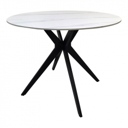 Τραπέζι Orbital pakoworld sintered stone λευκή ματ όψη μαρμάρου με μαύρο μεταλλικό πόδι Φ100x76εκ