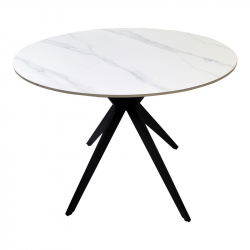 Τραπέζι Orbital pakoworld sintered stone λευκή ματ όψη μαρμάρου με μαύρο μεταλλικό πόδι Φ100x76εκ