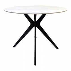 Τραπέζι Orbital pakoworld sintered stone λευκή ματ όψη μαρμάρου με μαύρο μεταλλικό πόδι Φ100x76εκ