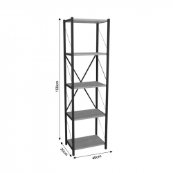 Βιβλιοθήκη Glase pakoworld oak μελαμίνης-μαύρο μέταλλο 40x30x150εκ