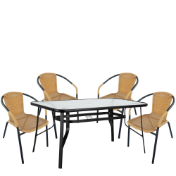 Σετ Τραπεζαρία Κήπου ArteLibre SUN Μαύρο/Μπεζ Rattan/Γυαλί/Μέταλλο Με 4 Πολυθρόνες 14990536