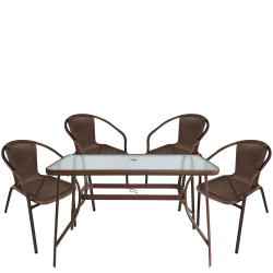 Σετ Τραπεζαρία Κήπου ArteLibre SUN Καφέ Rattan/Γυαλί/Μέταλλο Με 4 Πολυθρόνες 14990533