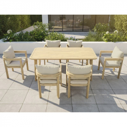 FLORIDA Dining Set Τραπεζαρία Κήπου Βεράντας (7τ), Acacia, Μαξιλάρια Μπεζ  Table:180x90x75-Chair:59x59x68
