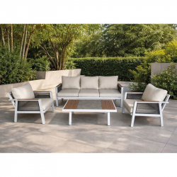 TORO Set Σαλόνι Κήπου 4τεμ, Alu Άσπρο, Rope Wicker Ανθρακί , Polywood Φυσικό, Μαξ.Εκρού  203x84x75-75x84x75-120x65x40cm