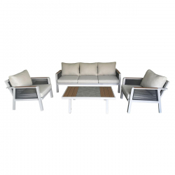 TORO Set Σαλόνι Κήπου 4τεμ, Alu Άσπρο, Rope Wicker Ανθρακί , Polywood Φυσικό, Μαξ.Εκρού  203x84x75-75x84x75-120x65x40cm
