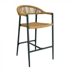 MADISON Σκαμπό Bar, ALU Ανθρακί, Rope Wicker Φυσικό  56x57x100cm