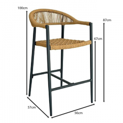 MADISON Σκαμπό Bar, ALU Ανθρακί, Rope Wicker Φυσικό  56x57x100cm