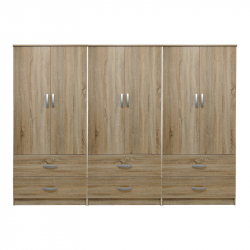 Ντουλάπα εξάφυλλη με συρτάρια Athos pakoworld sonoma 240x42x180εκ