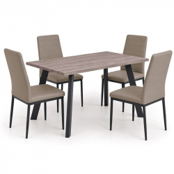 JETTA-BAXTER Τραπεζαρία Μέταλλ ο Βαφή Μαύρο, Τραπέζι Sonoma Oak+4 Καρέκλες Pvc Cappuccino  Table:120x70x75 Chair:40x50x95