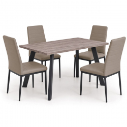 JETTA-BAXTER Τραπεζαρία Μέταλλ ο Βαφή Μαύρο, Τραπέζι Sonoma Oak+4 Καρέκλες Pvc Cappuccino  Table:120x70x75 Chair:40x50x95