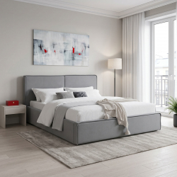 Κρεβάτι διπλό Zento pakoworld γκρι ύφασμα 160x200εκ