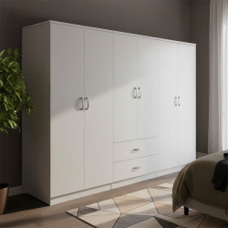 Ντουλάπα εξάφυλλη Athos I pakoworld λευκή 240x42x180εκ