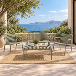 MODO Set Σαλόνι Κήπου PP-UV Olive Green: Καναπές + 2 Πολυθρόνες + Τραπεζάκι  Τραπεζάκι+Καναπέ+2 Πολυθρόνες