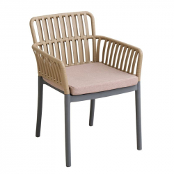 SYLVIA Πολυθρόνα Βεράντας- Κήπου, PP-UV Sand Beige- Ανθρακί, Μαξιλάρι Μπεζ (KD)  56x61x80cm