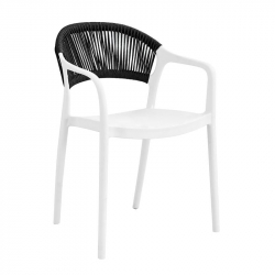 DONNA Πολυθρόνα-Pro Στοιβαζόμενη, PP-UV Άσπρο, Rope Wicker Μαύρο  57x55x79cm