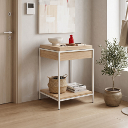 Κονσόλα Odar pakoworld με αποθηκευτικό χώρο sonoma MDF με λευκό μέταλλο 63x63x80εκ