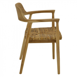 Πολυθρόνα Denverone pakoworld φυσικό teak ξύλο και ψάθα 57x54x79εκ