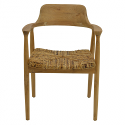 Πολυθρόνα Denverone pakoworld φυσικό teak ξύλο και ψάθα 57x54x79εκ